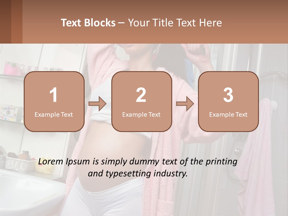 A Pregnant Woman Is Drying Her Hair In The Bathroom PowerPoint Template