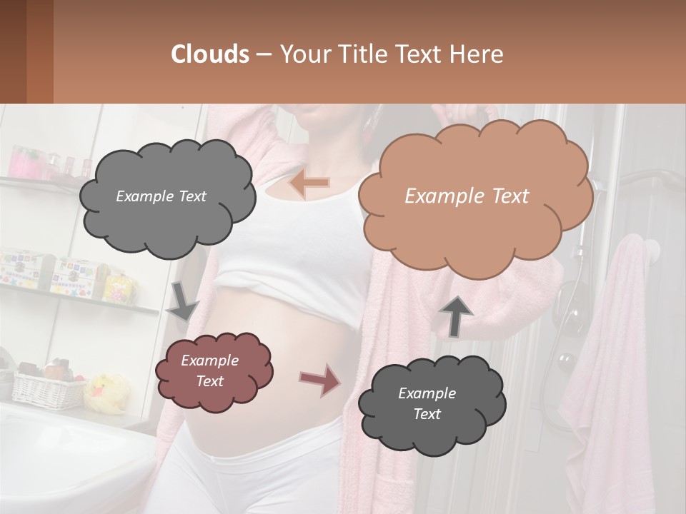 A Pregnant Woman Is Drying Her Hair In The Bathroom PowerPoint Template