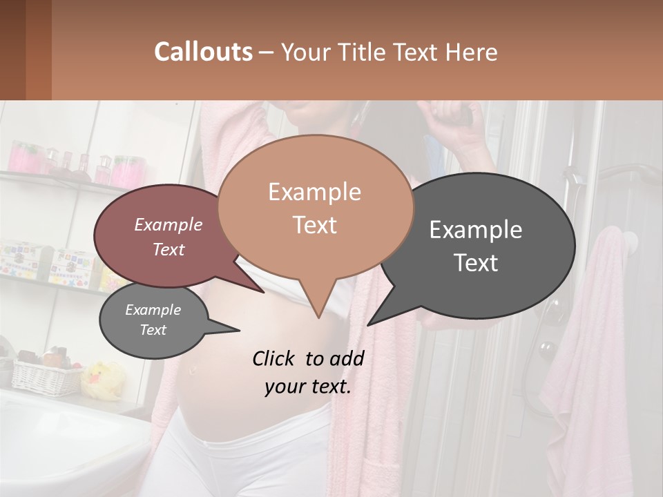 A Pregnant Woman Is Drying Her Hair In The Bathroom PowerPoint Template