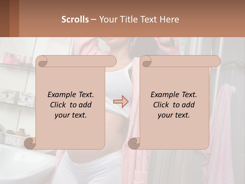 A Pregnant Woman Is Drying Her Hair In The Bathroom PowerPoint Template