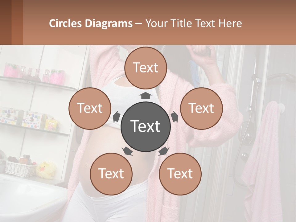 A Pregnant Woman Is Drying Her Hair In The Bathroom PowerPoint Template