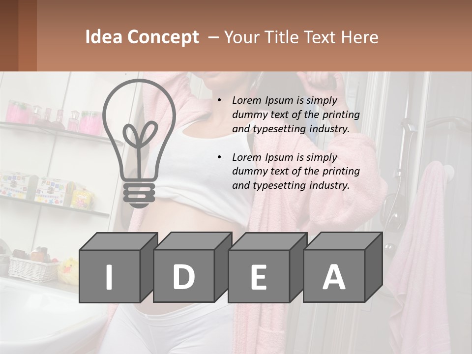 A Pregnant Woman Is Drying Her Hair In The Bathroom PowerPoint Template