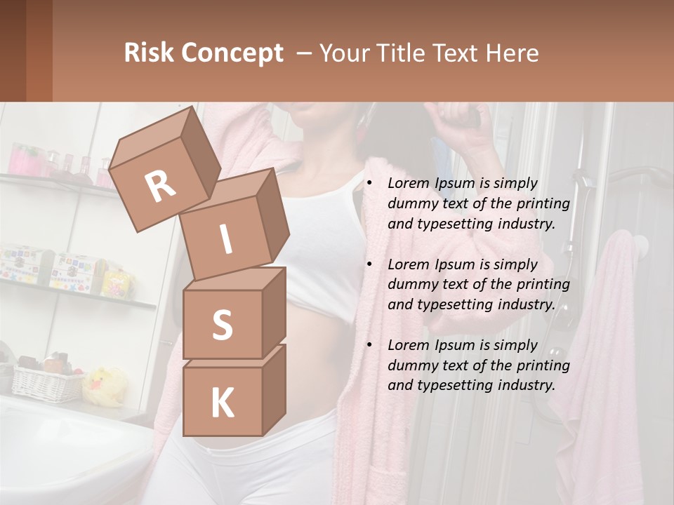 A Pregnant Woman Is Drying Her Hair In The Bathroom PowerPoint Template