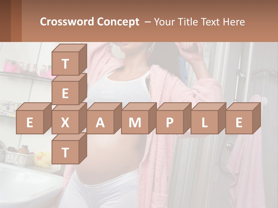 A Pregnant Woman Is Drying Her Hair In The Bathroom PowerPoint Template