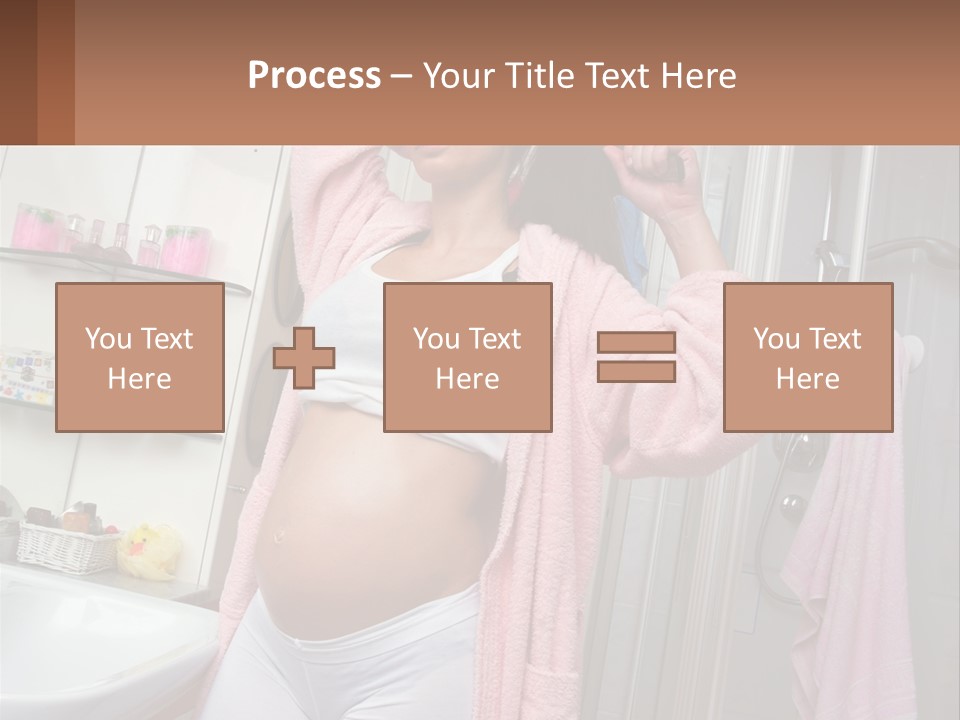 A Pregnant Woman Is Drying Her Hair In The Bathroom PowerPoint Template