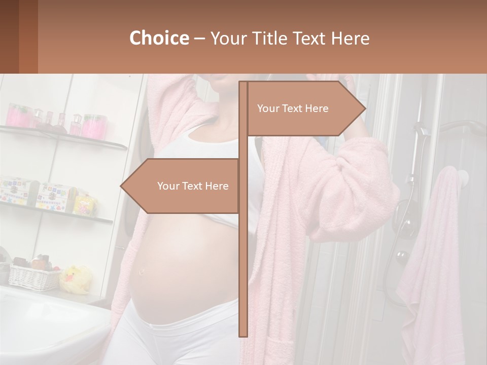 A Pregnant Woman Is Drying Her Hair In The Bathroom PowerPoint Template