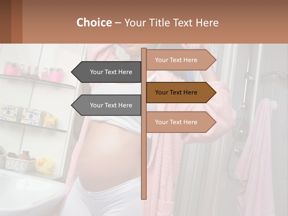 A Pregnant Woman Is Drying Her Hair In The Bathroom PowerPoint Template