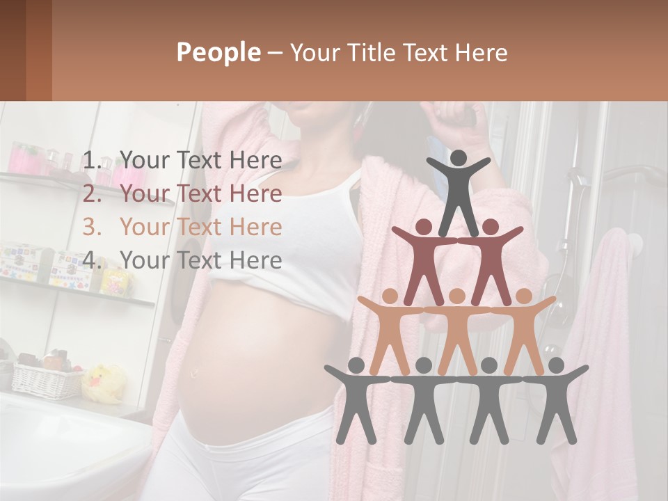 A Pregnant Woman Is Drying Her Hair In The Bathroom PowerPoint Template