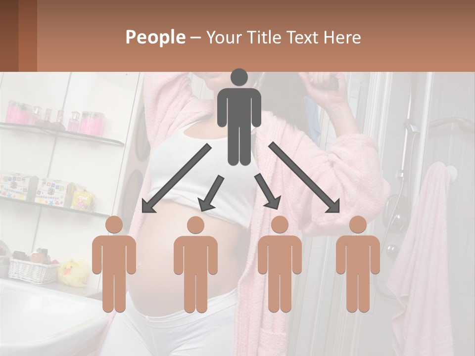 A Pregnant Woman Is Drying Her Hair In The Bathroom PowerPoint Template