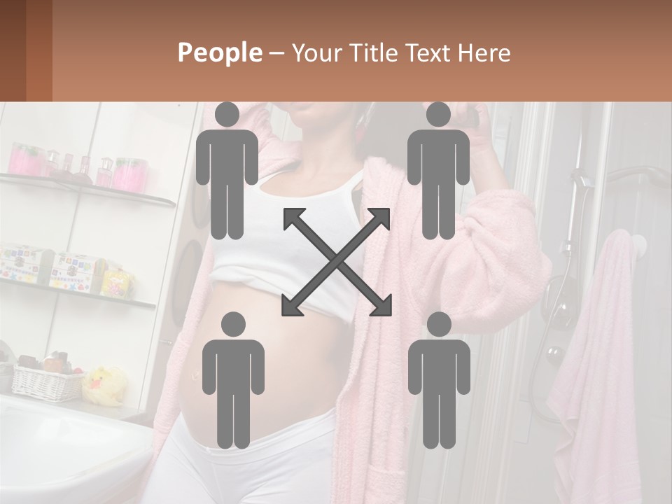 A Pregnant Woman Is Drying Her Hair In The Bathroom PowerPoint Template