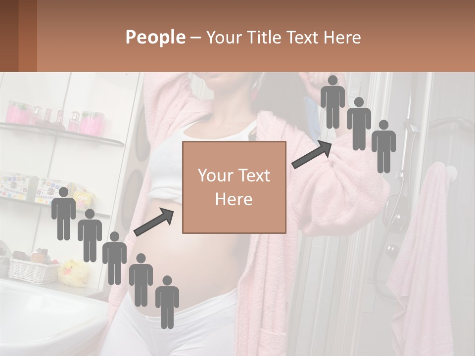 A Pregnant Woman Is Drying Her Hair In The Bathroom PowerPoint Template