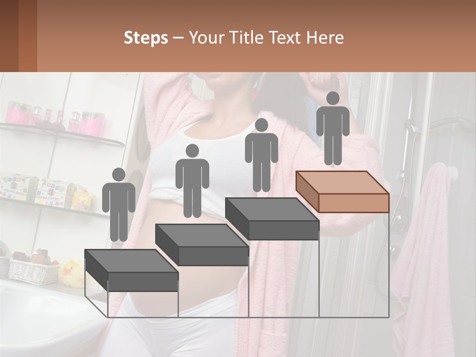 A Pregnant Woman Is Drying Her Hair In The Bathroom PowerPoint Template