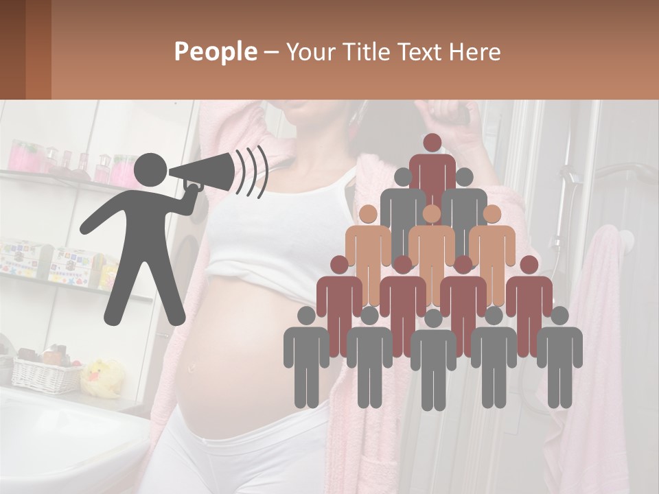 A Pregnant Woman Is Drying Her Hair In The Bathroom PowerPoint Template