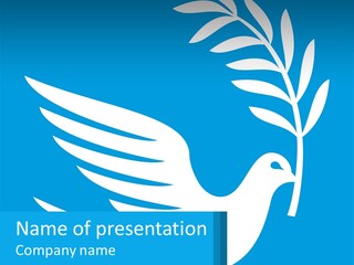 A White Dove With A Twig On A Blue Background PowerPoint Template
