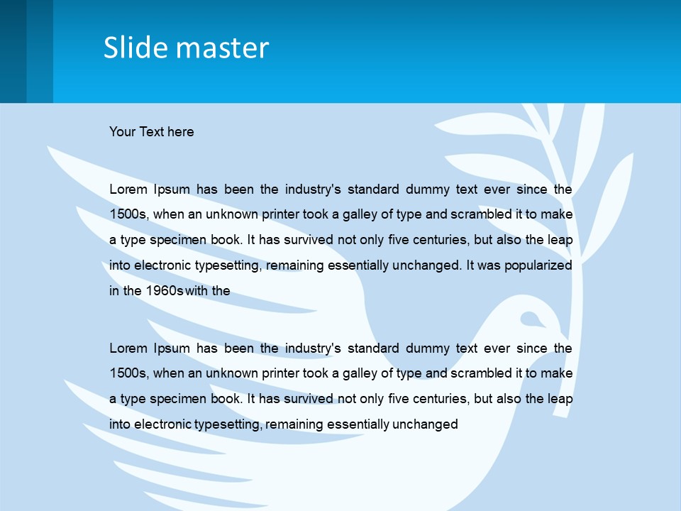 A White Dove With A Twig On A Blue Background PowerPoint Template