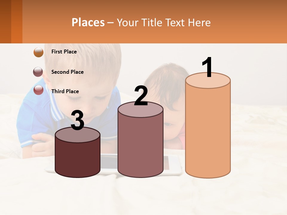 Two Children Laying On A Bed Playing With A Tablet PowerPoint Template