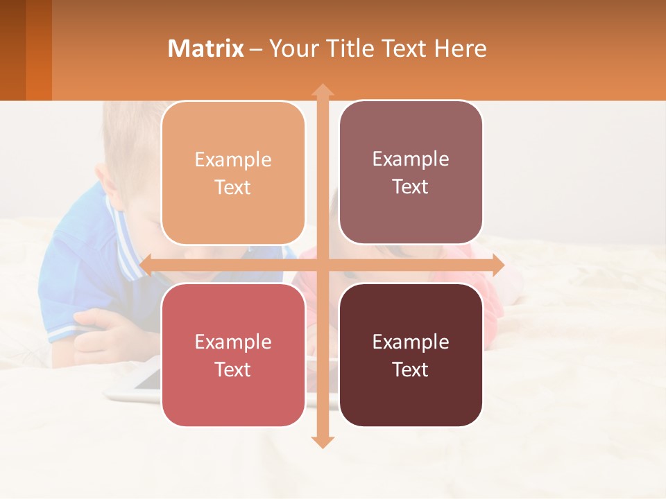 Two Children Laying On A Bed Playing With A Tablet PowerPoint Template