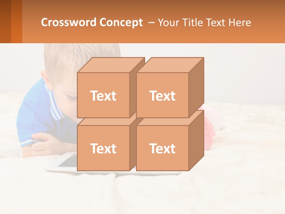 Two Children Laying On A Bed Playing With A Tablet PowerPoint Template