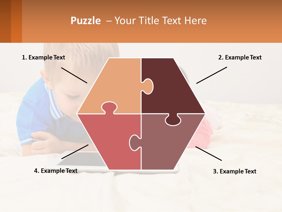 Two Children Laying On A Bed Playing With A Tablet PowerPoint Template