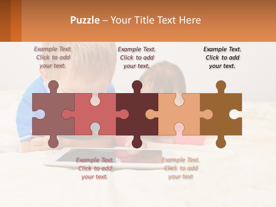 Two Children Laying On A Bed Playing With A Tablet PowerPoint Template