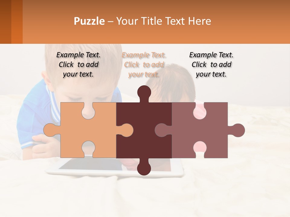 Two Children Laying On A Bed Playing With A Tablet PowerPoint Template