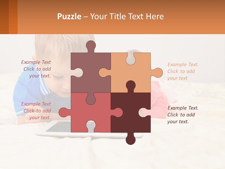 Two Children Laying On A Bed Playing With A Tablet PowerPoint Template