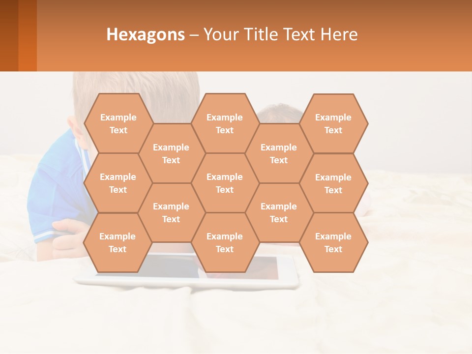 Two Children Laying On A Bed Playing With A Tablet PowerPoint Template