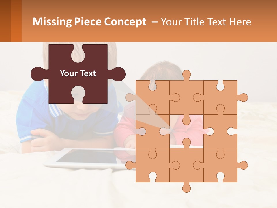 Two Children Laying On A Bed Playing With A Tablet PowerPoint Template