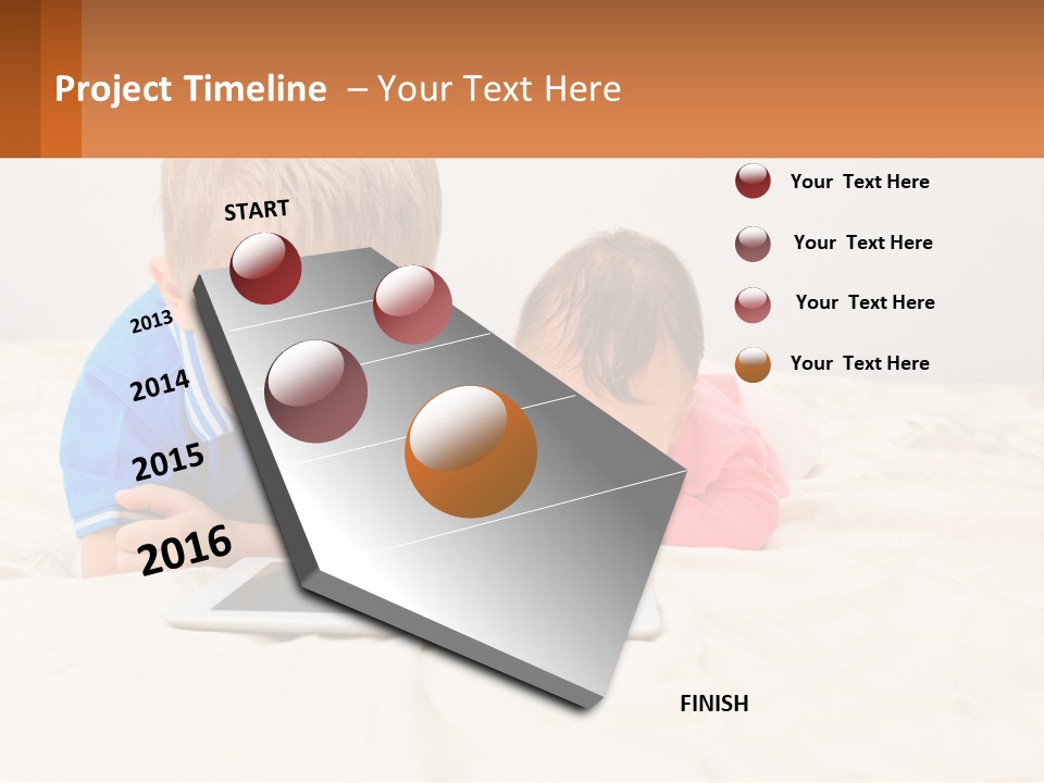 Two Children Laying On A Bed Playing With A Tablet PowerPoint Template