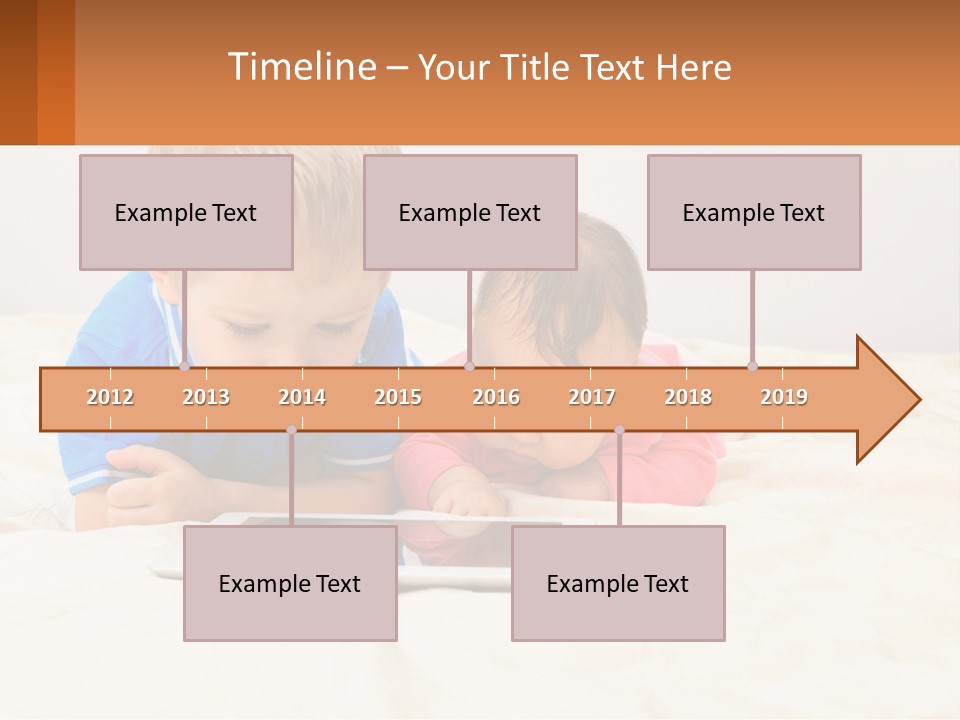 Two Children Laying On A Bed Playing With A Tablet PowerPoint Template