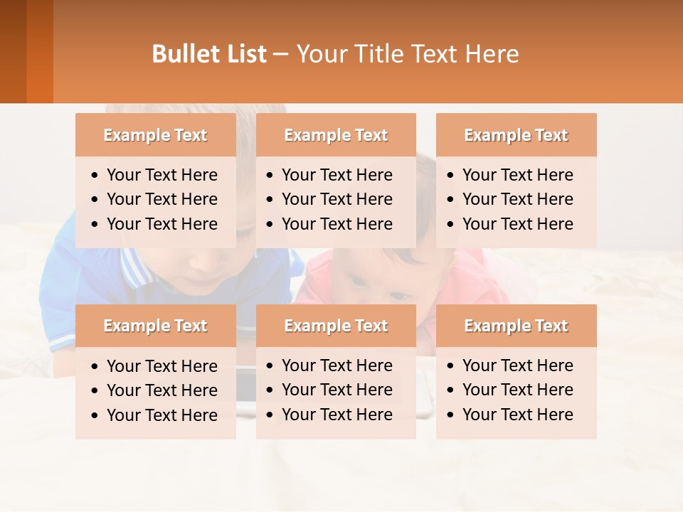 Two Children Laying On A Bed Playing With A Tablet PowerPoint Template