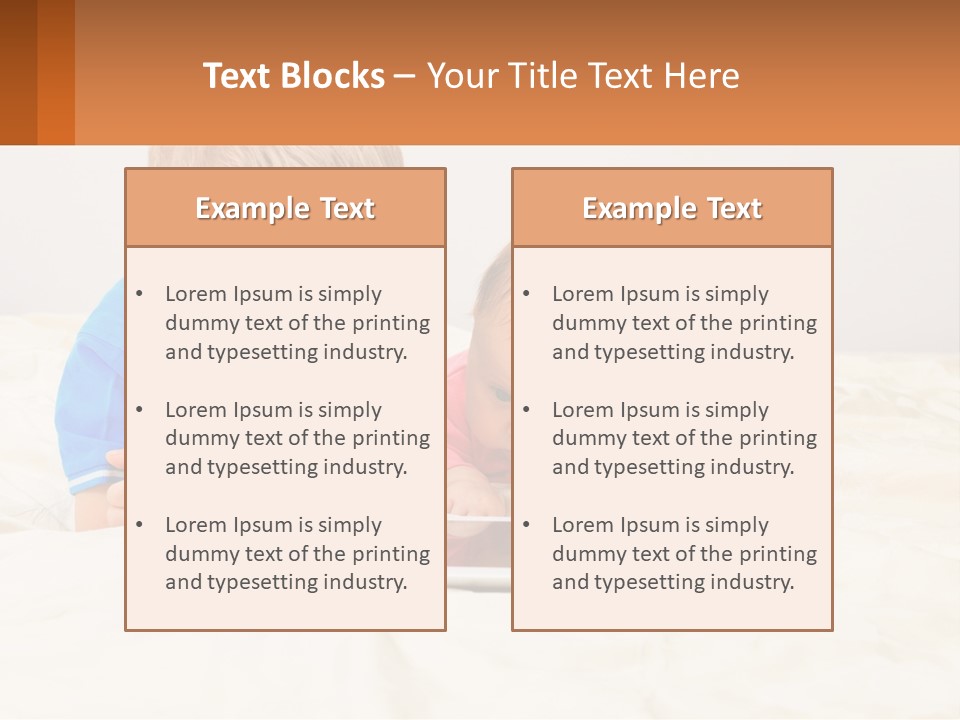 Two Children Laying On A Bed Playing With A Tablet PowerPoint Template