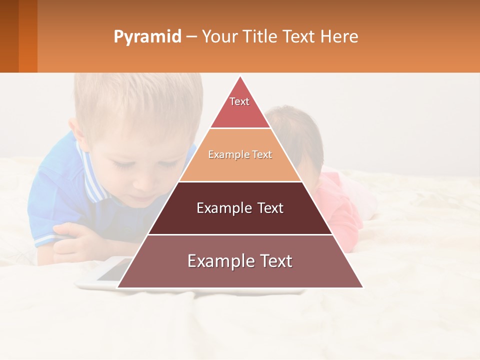 Two Children Laying On A Bed Playing With A Tablet PowerPoint Template