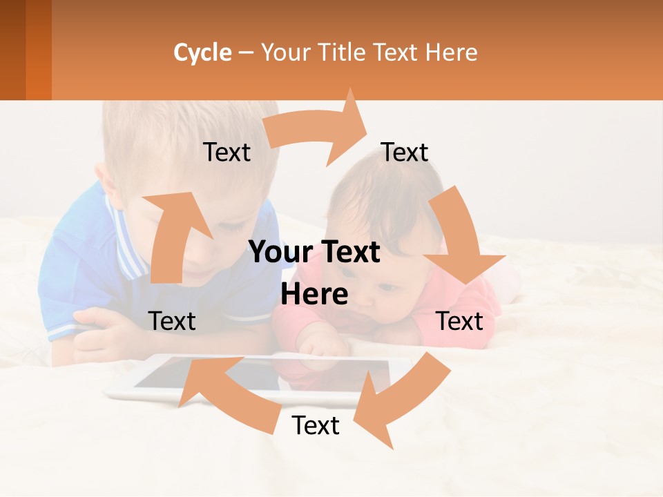 Two Children Laying On A Bed Playing With A Tablet PowerPoint Template