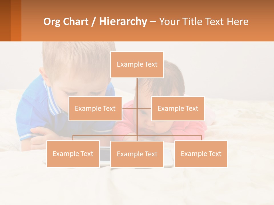 Two Children Laying On A Bed Playing With A Tablet PowerPoint Template