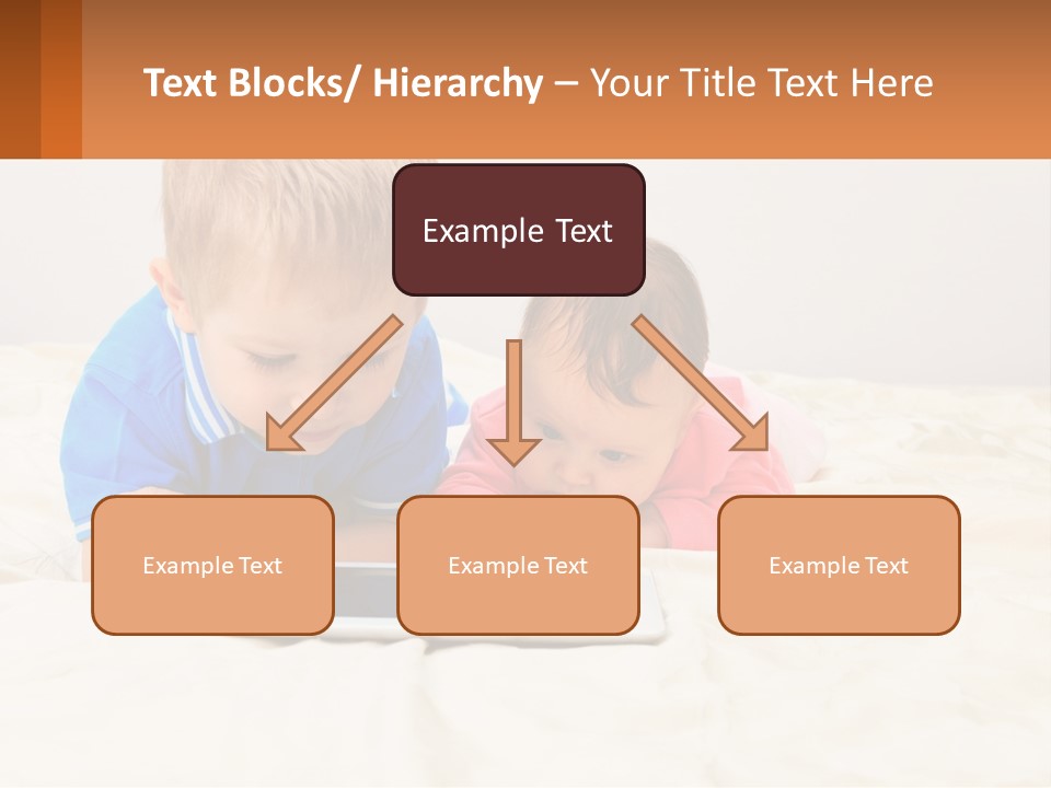 Two Children Laying On A Bed Playing With A Tablet PowerPoint Template
