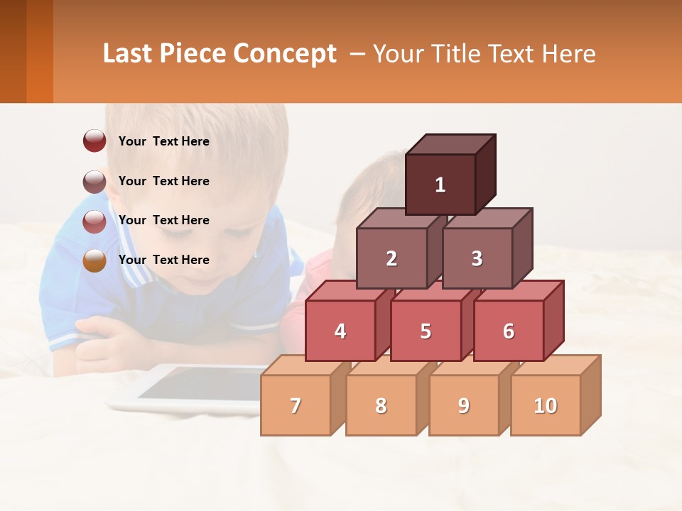 Two Children Laying On A Bed Playing With A Tablet PowerPoint Template