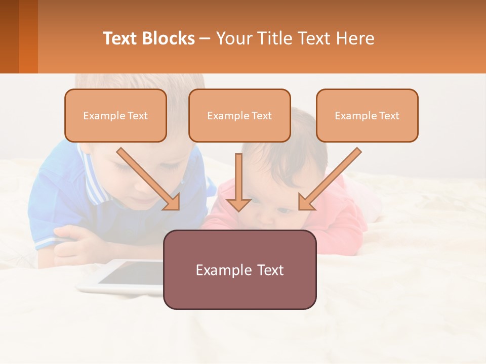 Two Children Laying On A Bed Playing With A Tablet PowerPoint Template