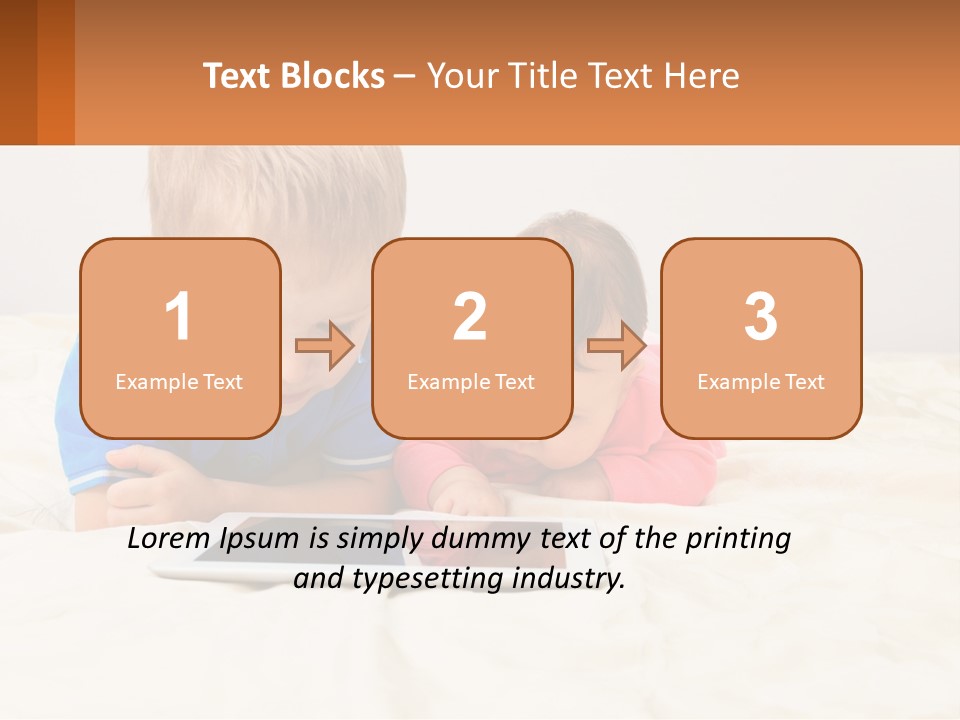 Two Children Laying On A Bed Playing With A Tablet PowerPoint Template