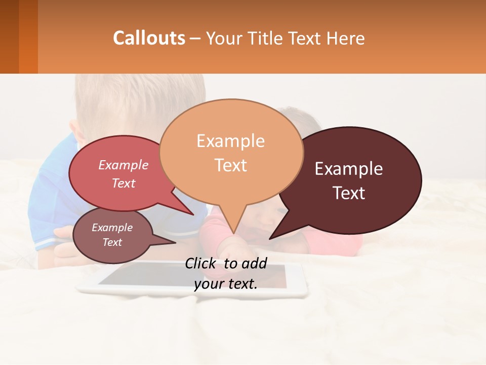 Two Children Laying On A Bed Playing With A Tablet PowerPoint Template