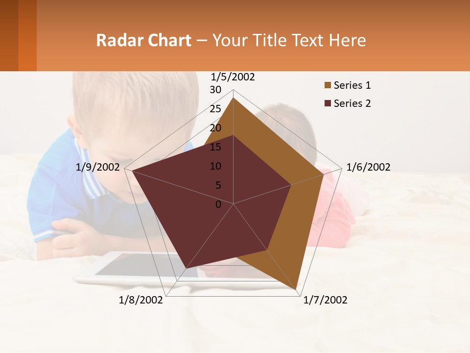 Two Children Laying On A Bed Playing With A Tablet PowerPoint Template