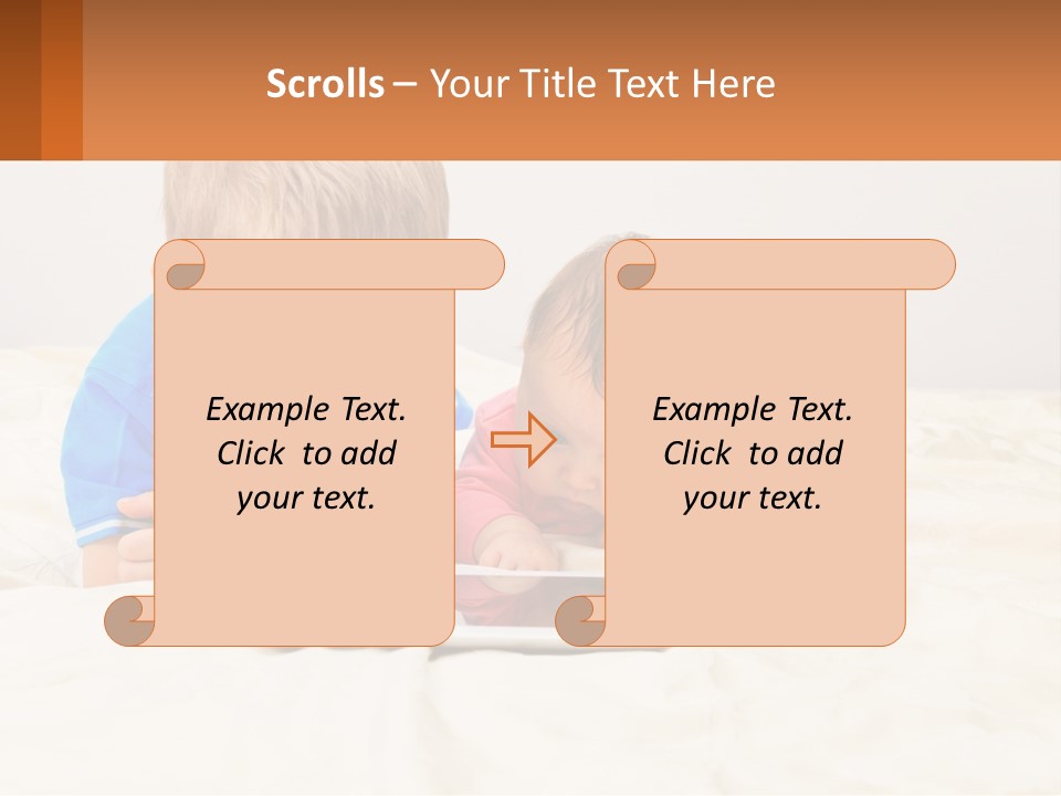 Two Children Laying On A Bed Playing With A Tablet PowerPoint Template