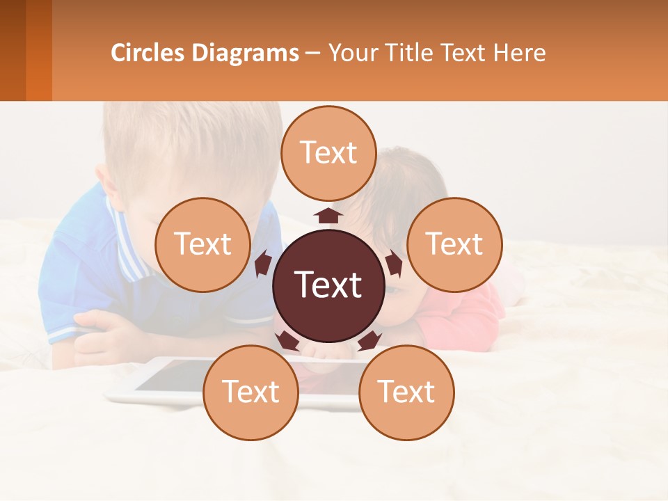 Two Children Laying On A Bed Playing With A Tablet PowerPoint Template