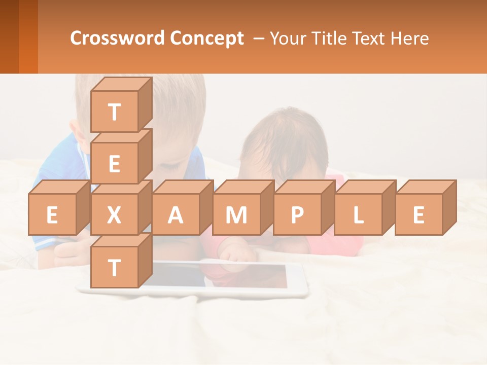 Two Children Laying On A Bed Playing With A Tablet PowerPoint Template