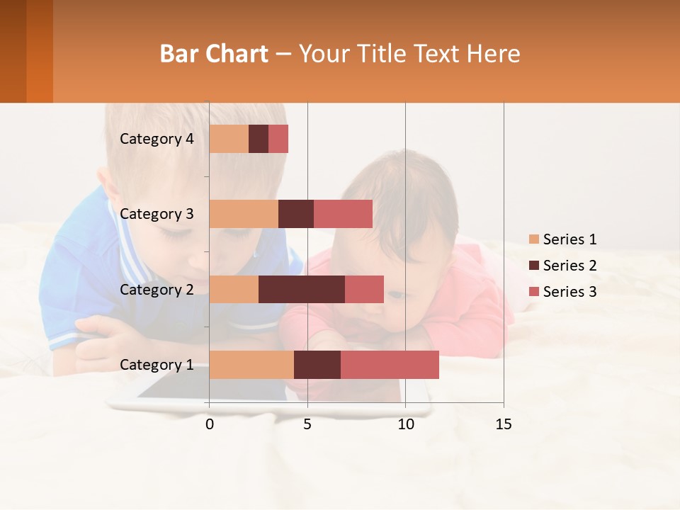 Two Children Laying On A Bed Playing With A Tablet PowerPoint Template