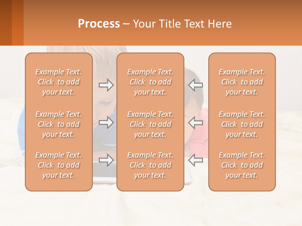 Two Children Laying On A Bed Playing With A Tablet PowerPoint Template