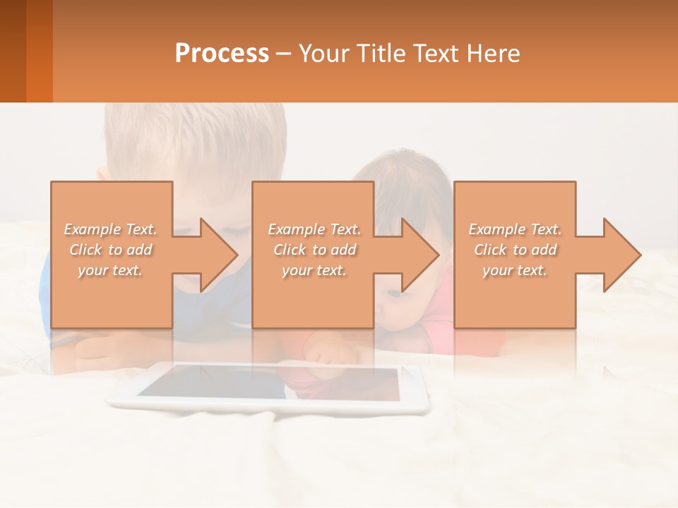 Two Children Laying On A Bed Playing With A Tablet PowerPoint Template