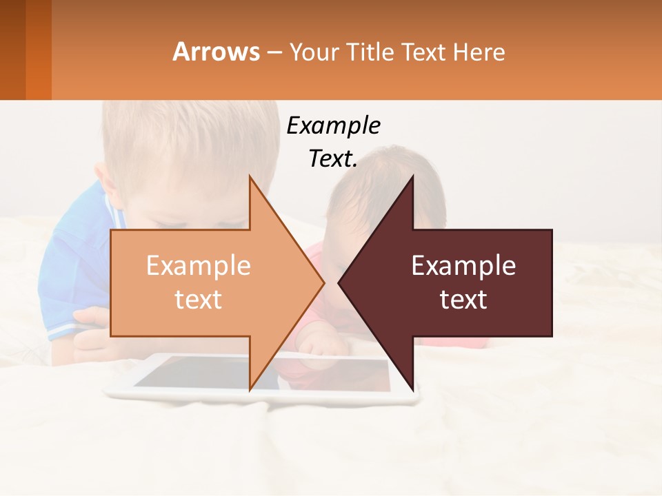 Two Children Laying On A Bed Playing With A Tablet PowerPoint Template