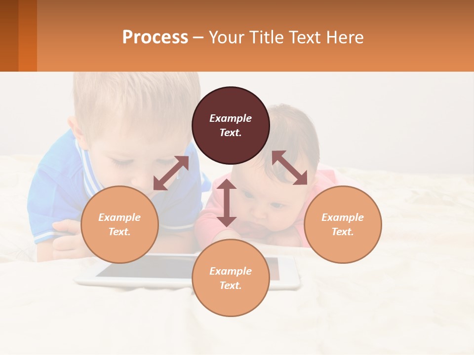 Two Children Laying On A Bed Playing With A Tablet PowerPoint Template