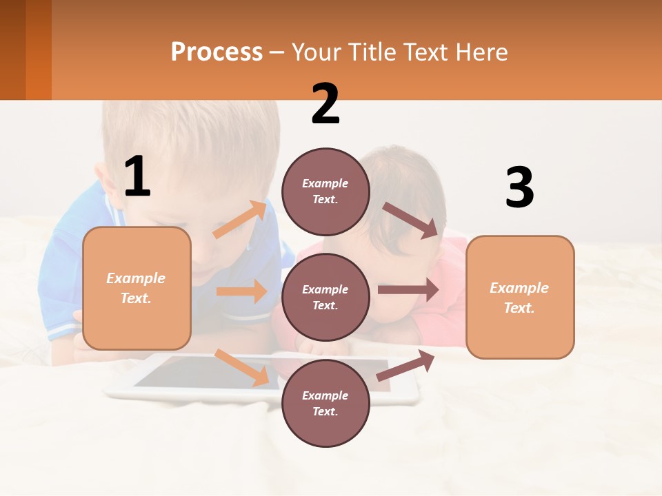 Two Children Laying On A Bed Playing With A Tablet PowerPoint Template